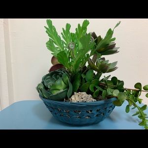 Handcrafted and Custom Designed Quality Artificial Succulents Basket Dish Garden